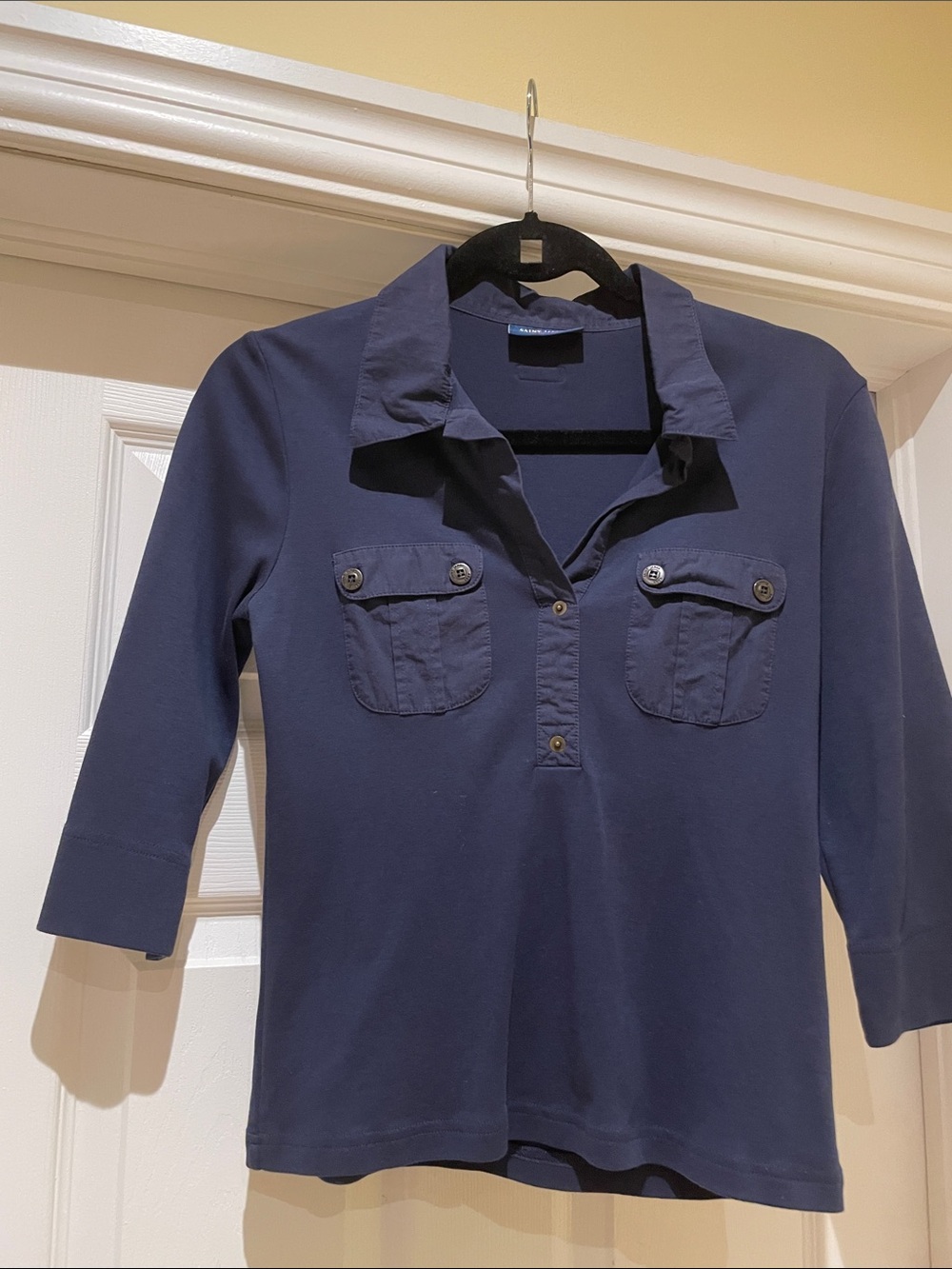 Saint James Oleron Navy Cotton 3/4 Sleeves Polo Sz 6 Preppy Old Money